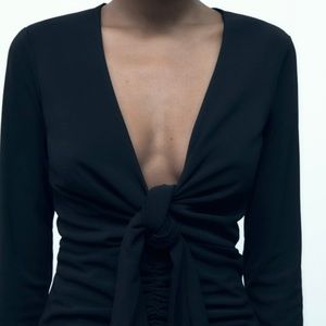 Zara Gathered Dress with Bow in Black‎ size Small